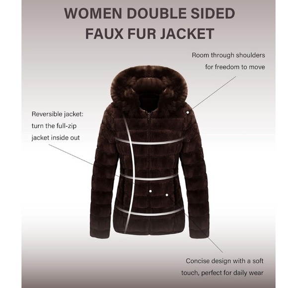 Brown Double Sided Faux Fur Puffer Jacket Hooded-Fur - Picture 3 of 6